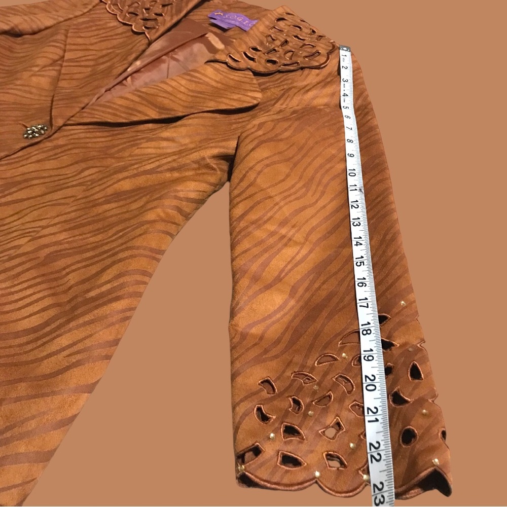 Embellished Animal Print Faux Suede Laser Cut Blazer & Skirt Matching Set - Picture 12 of 16